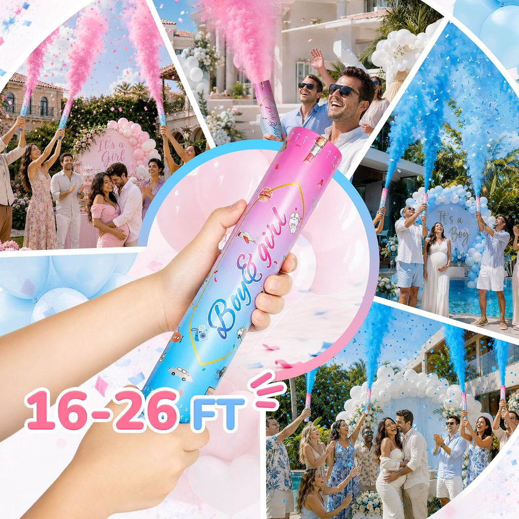 GAILROSO Gender Reveal Confetti Cannon,Corn Powder Party Poppers 4pack | 12 inch 2 blue 2 pink Biodegradable poppers with safety net,shoots 20-25ft,easy use for Baby Shower,Gender Reveal Party