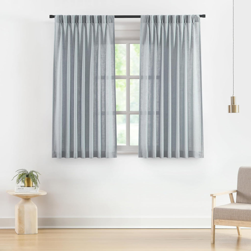 vision home blue grey linen pinch pleated semi, main product view