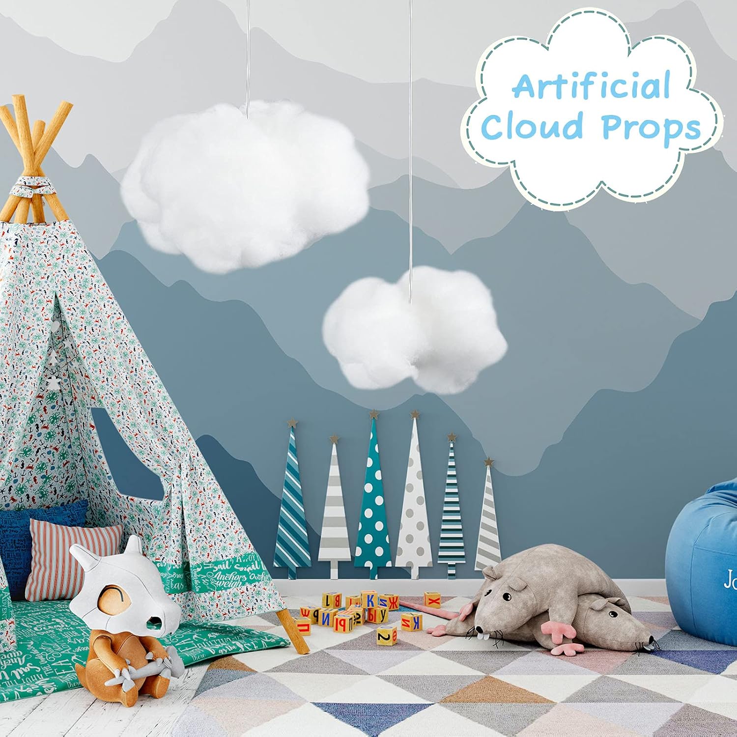 Jetec 12 Pieces Artificial Cloud Props Imitation 3D Cloud Shape Hanging Decorations Room DIY Decorative Hanging Ornament for Wedding Party Stage Show Decor (Small and Medium Size,White)