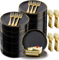 festiva 400pcs black gold dessert plates 6.3" with, main product view