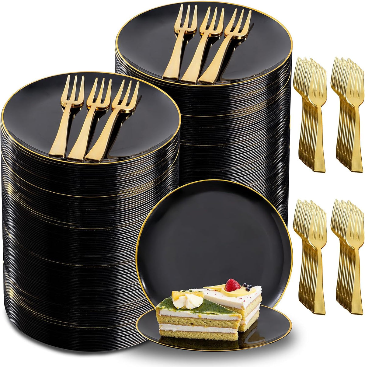 festiva 400pcs black gold dessert plates 6.3" with, main product view