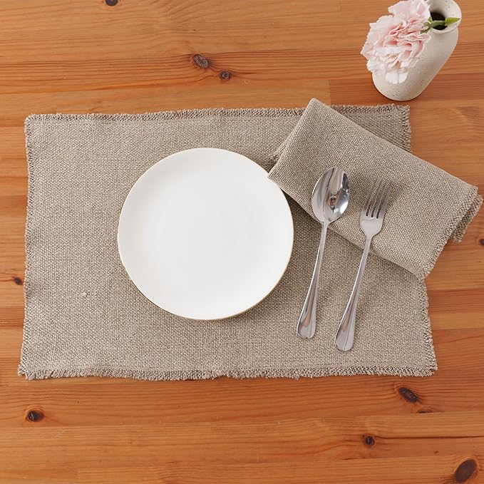 100% Pure Linen Placemats Set of 4 - 13 x 19 Inch Super Thick Noble Dining Table Place Mat for Wedding, Parties, Everyday, Holidays, Indoor Outdoor (4PCS, Linen)