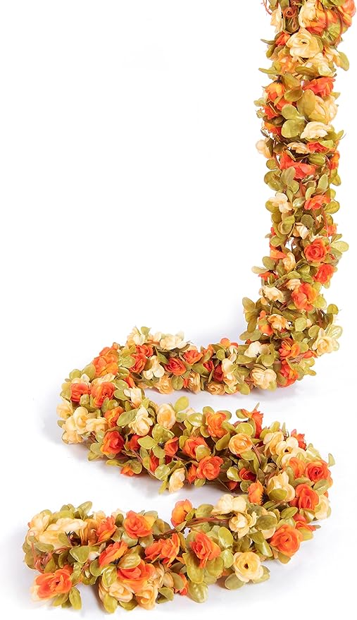 8 Pcs x 8.2 ft Flower Garland Artificial Rose Vine Flowers with Green Leaves Hanging Fake Roses Vine for Room Party Home Wedding Birthday Christmas Wall Arch Decor, Fall Champagne Flower