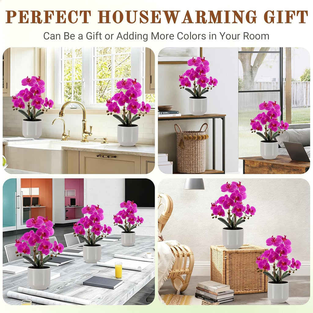 faux orchid 19”tall artificial flower plant indoor for, side view