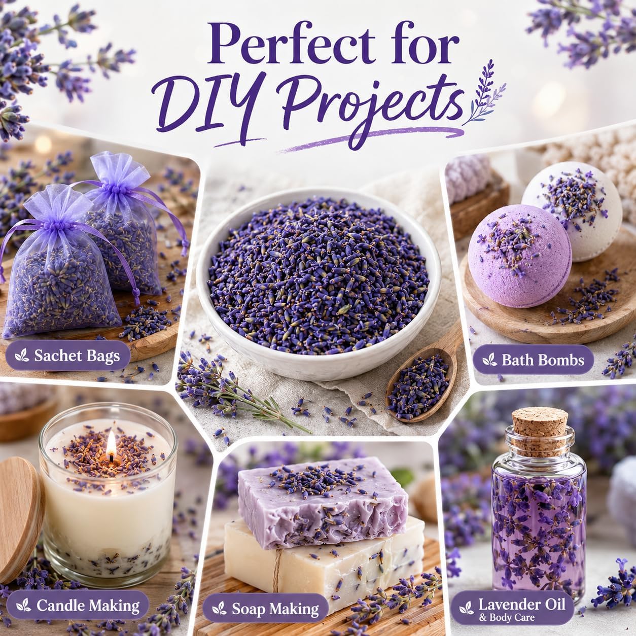 Sukh 3oz Dried Lavender Flowers - Make Sachets for Drawers and Closets | Lavender Buds for DIY Crafts, Bath Salts, Candles, Soap Making| Car Potpourri, Meditation| Wedding, Birthday, Bridal Shower