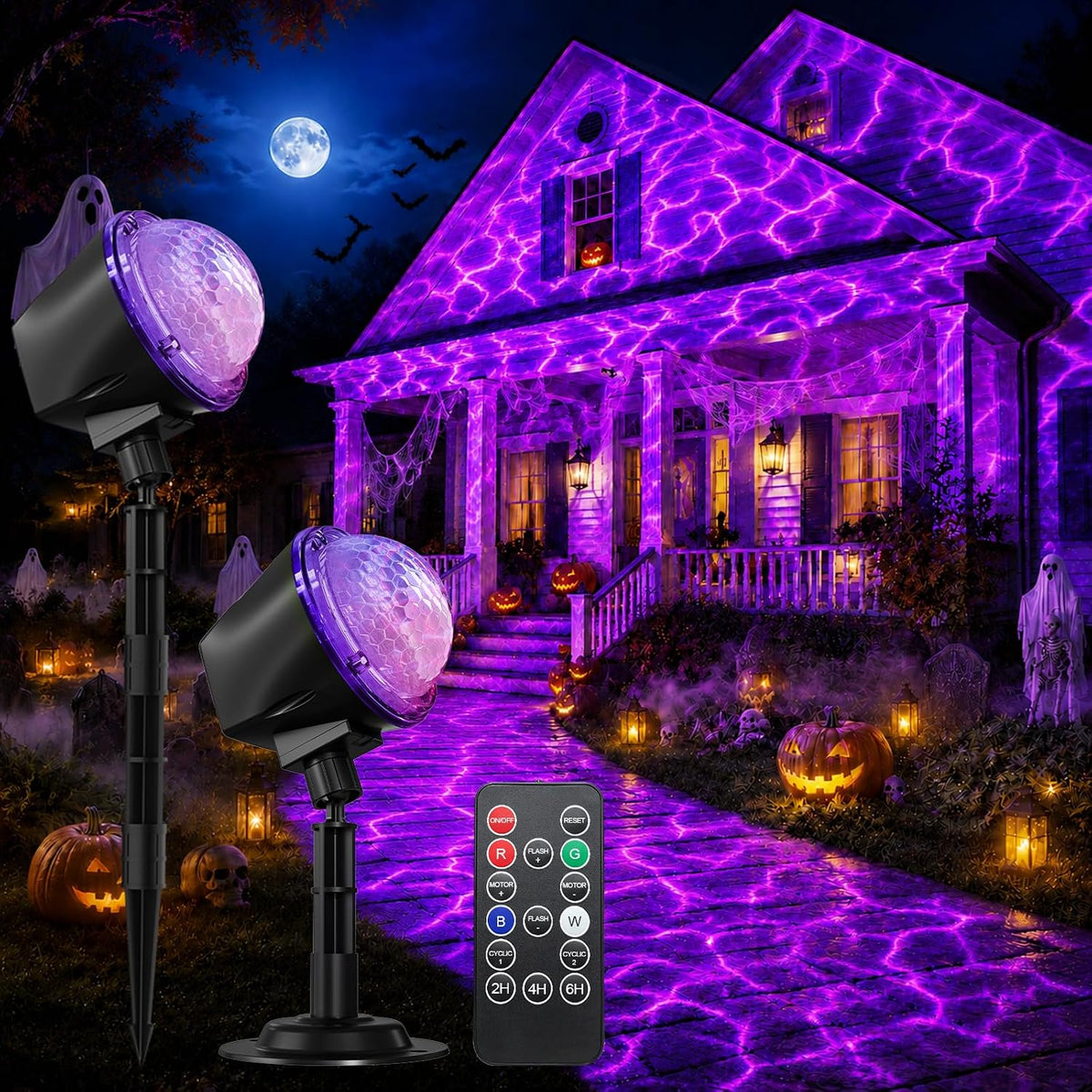 (2 pack) halloween projector lights outdoor, dynamic rgbw, main product view