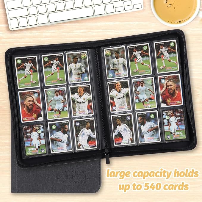 9 Pocket Card Binder, Premium Zip Trading Card Binder, 540 Double Sided Pocket PU Collection Binder, Collector Album, Card Folder for MTG, TCG, Sports Cards (Black)