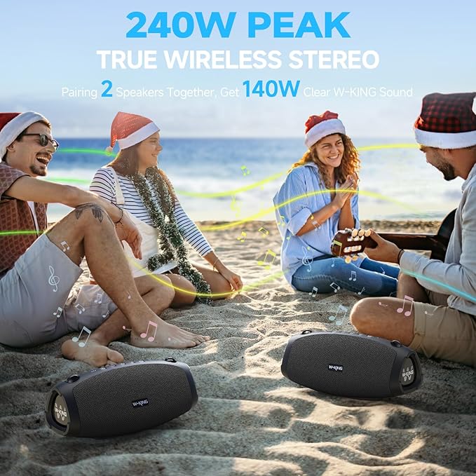 W-KING 120W Max Portable Speakers Bluetooth Wireless, IPX6 Waterproof Loud Bluetooth Speaker Boombox, Triple Passive Radiator/Subwoofer*2-70W Deep Bass/DSP/2 Pairing/42H/EQ/Party Large Outdoor Speaker