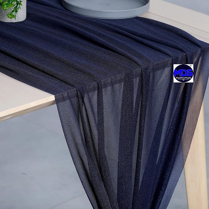 MDS 5 Pack 10ft Chiffon Table Runner 29 x 120 Inches Sheer Wedding Runner Romantic Rustic Table Runner for Wedding Decorations, Birthday Parties, Bridal Shower Party Arch Decor - Navy Blue