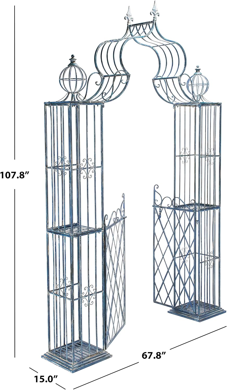 SAFAVIEH Outdoor Beatrix Metal Garden Arbor, 107.8" Mossy Blue PAT5012C