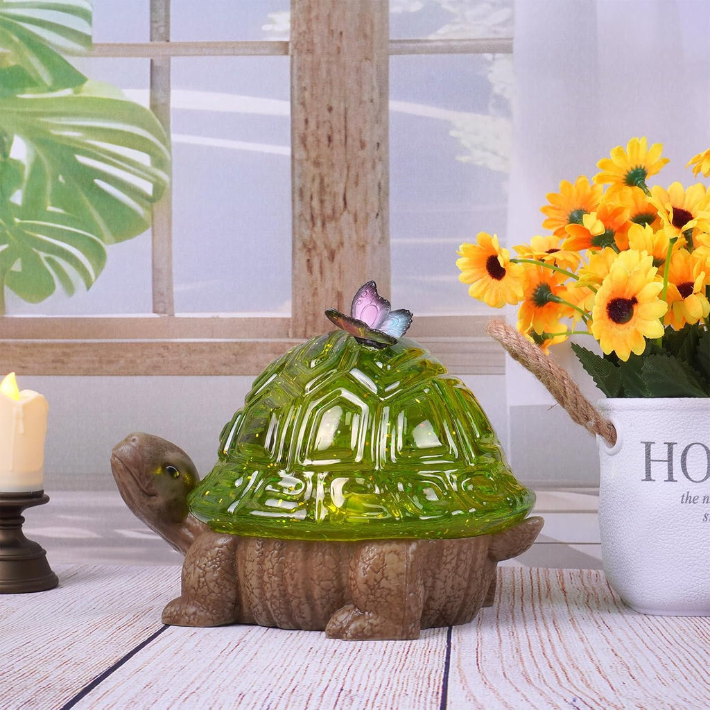 Spring Turtle Snow Globe Decor with 6H Timer, Swirling Glitter Water Globe Tortoise Spring Decoration, USB/Battery Operated, Turtle Glowglobe for Spring Holiday Home Decor and Gift