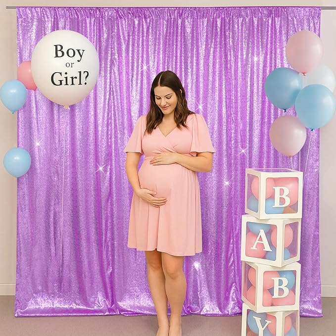 SquarePie Sequin Backdrop Less Transparent Background Sparkly Curtain for Wedding Party 4FT x 7FT Lavender