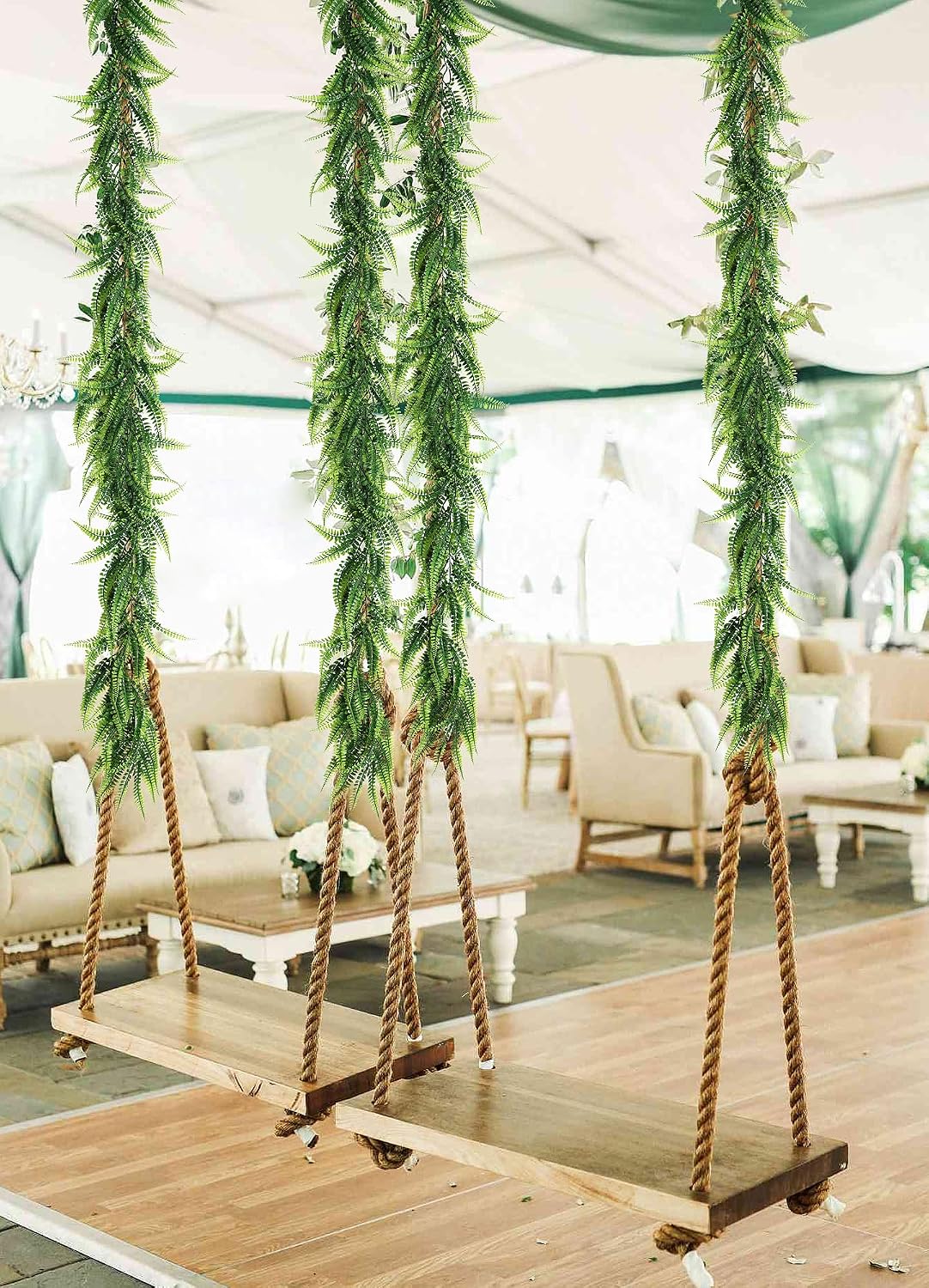 recutms 4pc artificial boston ferns garland 5.8ft green on a desk or shelf