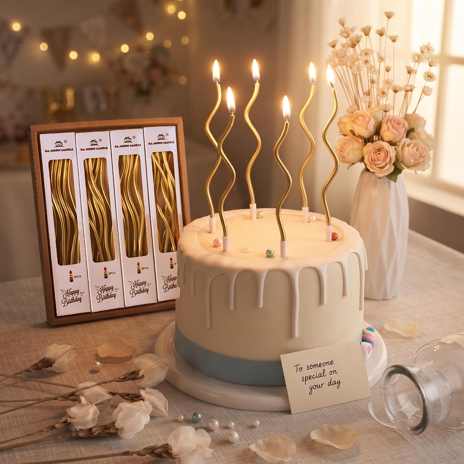 PHD CAKE 24-Count Gold Spiral Long Thin Metallic Birthday Candles, Cake Candles, Birthday Parties, Wedding Decorations, Party Candles