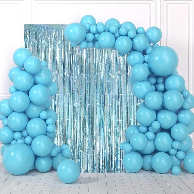3 Pack 3.3 x 8.2 ft Laser Blue Foil Fringe Backdrop Curtains, Tinsel Streamers Party Decorations, Fringe Backdrop