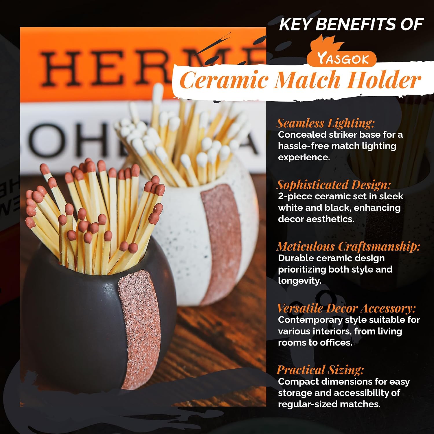 Ceramic Match Holder With Striker (Set of 2) | Cute Decorative Box | Matches for Candles in a Jar | Modern Home Decor Gifts | Matches NOT Included