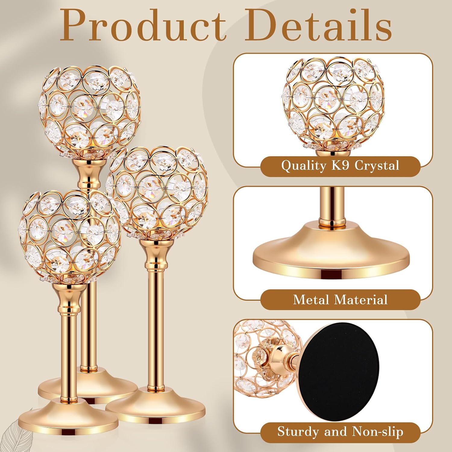 Mimorou 6 Pack Crystal Candle Holders Gold or Silver Candle Holders Bulk Tealight Candlestick Crystal Candelabras for Wedding Party Valentine Christmas Dining Table Centerpieces Decoration (Gold)