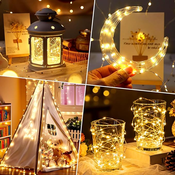 ZNYCYE 50 LED Fairy Lights with Timer,8.2Ft 8 Modes Battery Operated Fairy Lights, 6 Pack Mini Led String Lights for DIY Wedding Bedroom Mason Jar Vases Table Party Christmas Decoration (Warm White)