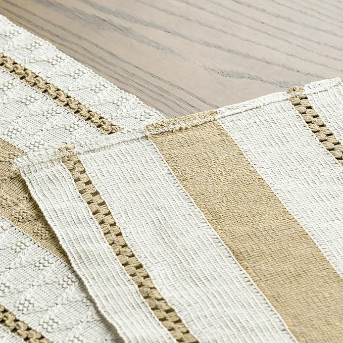 Artoid Mode Burlap Brown Farmhouse Woven Rustic Table Runner, Seasonal Holiday Hollow Kitchen Dining Table Decoration for Home Party Decor 12x36 Inch