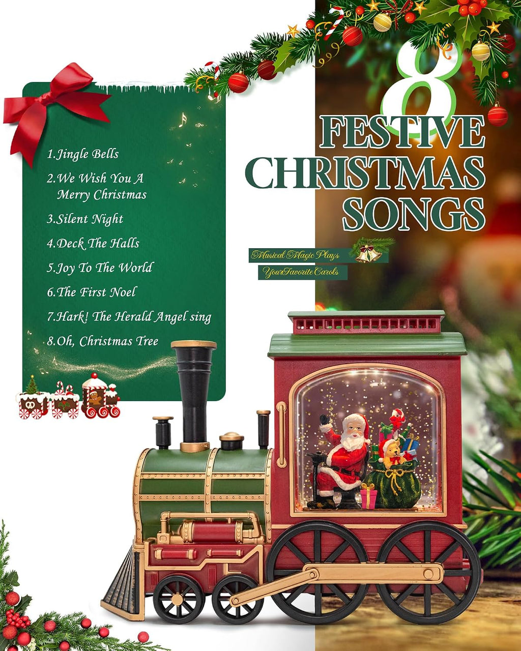 Extra Large Christmas Snow Globes Christmas Lantern, 10.24" Lighted Electric Snowglobes with 8 Songs 6H Timer Dual Power, Santa and Train Snowglobe Xmas Ornaments Snow Globe for Kids Adults Gifts