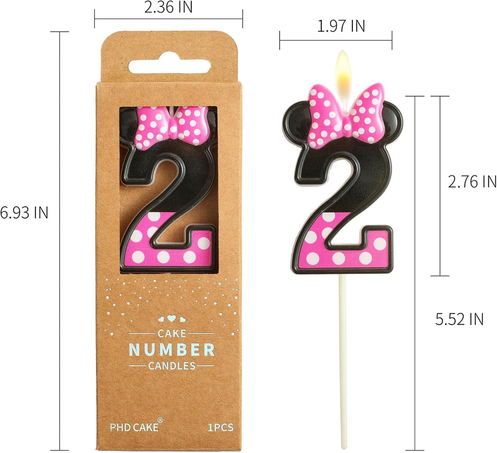 PHD CAKE 2.76 Inch Cartoon Pink and Black Mouse 2 Number Birthday Candles, Anime Cartoon Number Candles, Cake Number Candles, Party Celebration, Style Candle