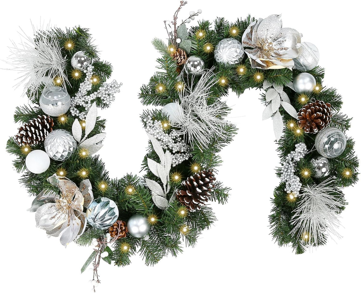 wbhome pre-lit 6 feet/72 inch christmas garland, white, main product view