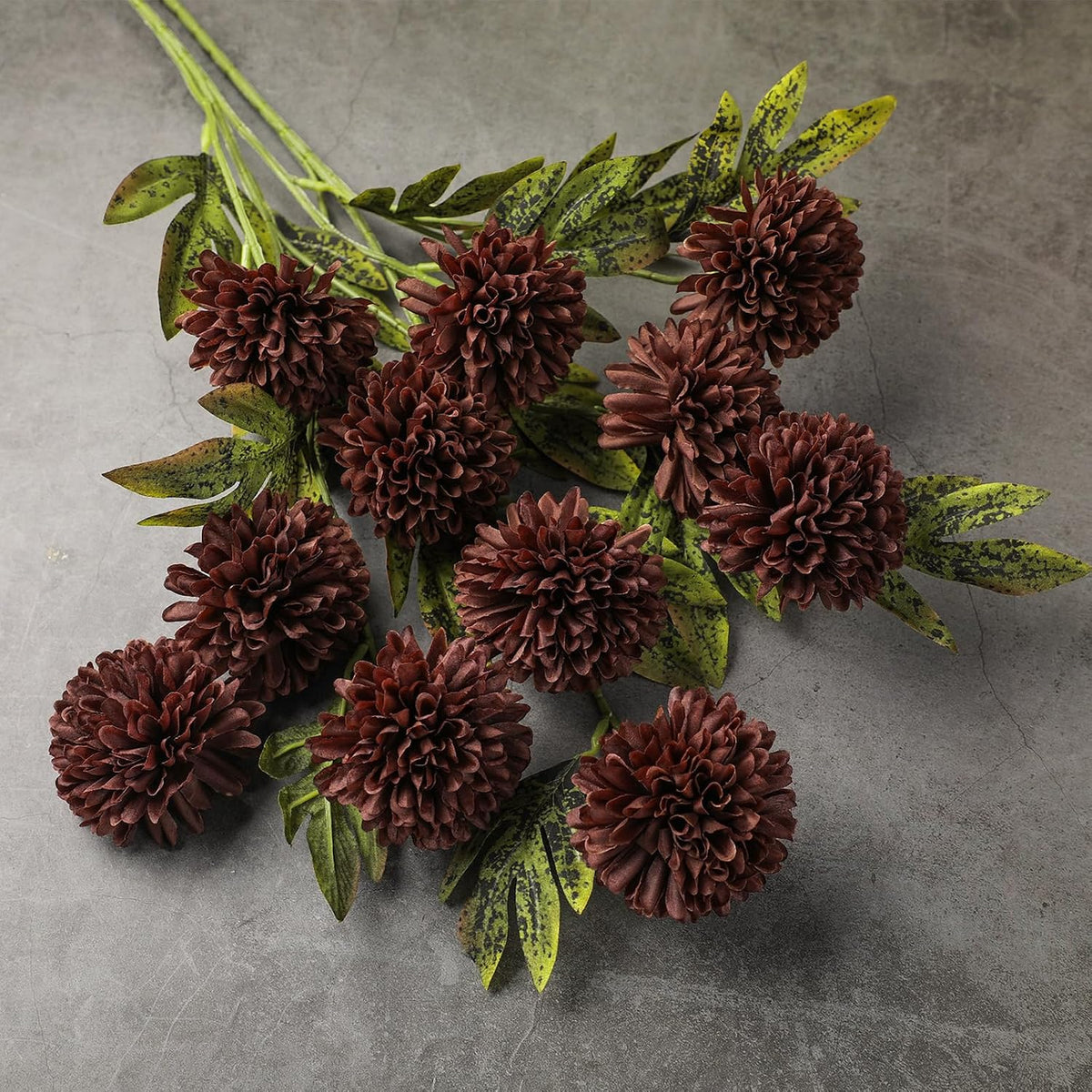Knitgrip 8 Pcs Faux Silk Pom Pom Mum Artificial Flowers, Chocolate