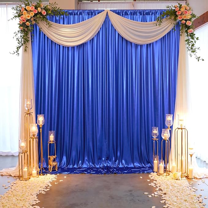 gogoparti 10x10FT Sapphire Blue Sequin Backdrop Curtain - 2 Panels of 5x10FT Wrinkle-Free Glitter Drapes for Photography, Birthdays, Weddings & Graduations