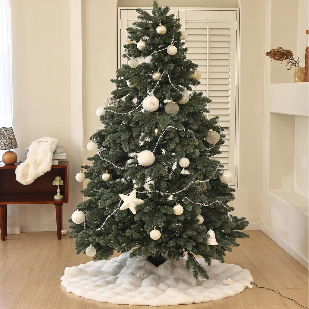 48 inch White Christmas Tree Skirt Large Tree Skirts, Snow White Faux Fur Tree Skirt for 6ft Christmas Tree, Xmas Tree Skirts Christmas Decorations(48 inches)