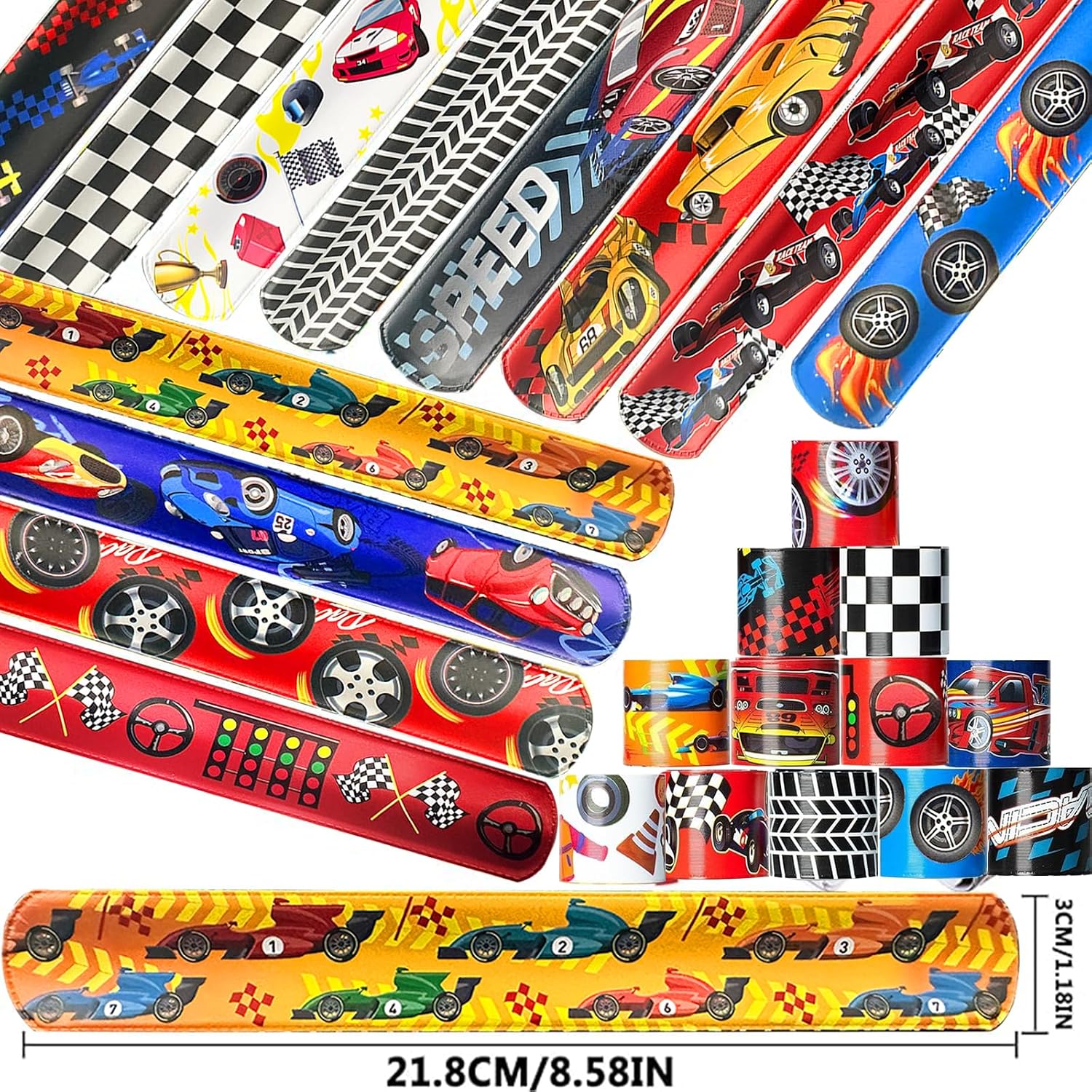 CZWXOXO 24 Pcs Race Car Party Decorations Favors Racing Bracelet Racing Wristbands Bracelet Checkered Slap Bracelets Dirt Bike Task Game Decorations Car Birthday Party Supplies