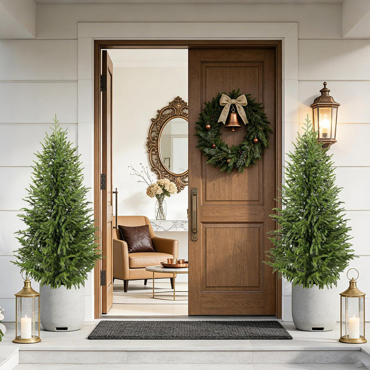 4ft 2pack artificial cedar topiary trees 2 pack,real shown in use