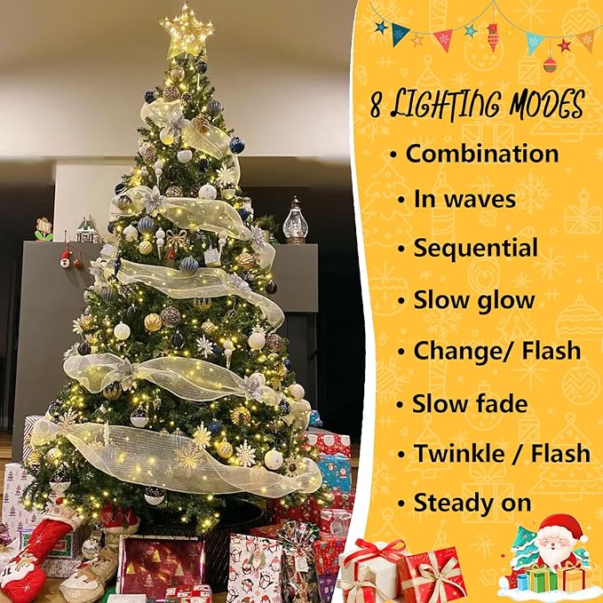 YEGUO 500 LED 165ft Christmas Lights Outdoor Waterproof, Warm White String Lights Indoor, 8 Modes Green Wire Twinkle Xmas Tree Lights Plug in with Memory Timer