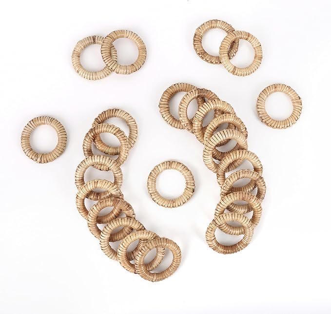 Woven Napkin Rings Set of 12 - Handmade Rattan Napkin Holders for Farmhouse Table Décor, Rustic Holiday Dining, Wedding, Thanksgiving, Christmas & Everyday Use (Natural) - CLEENTABLE