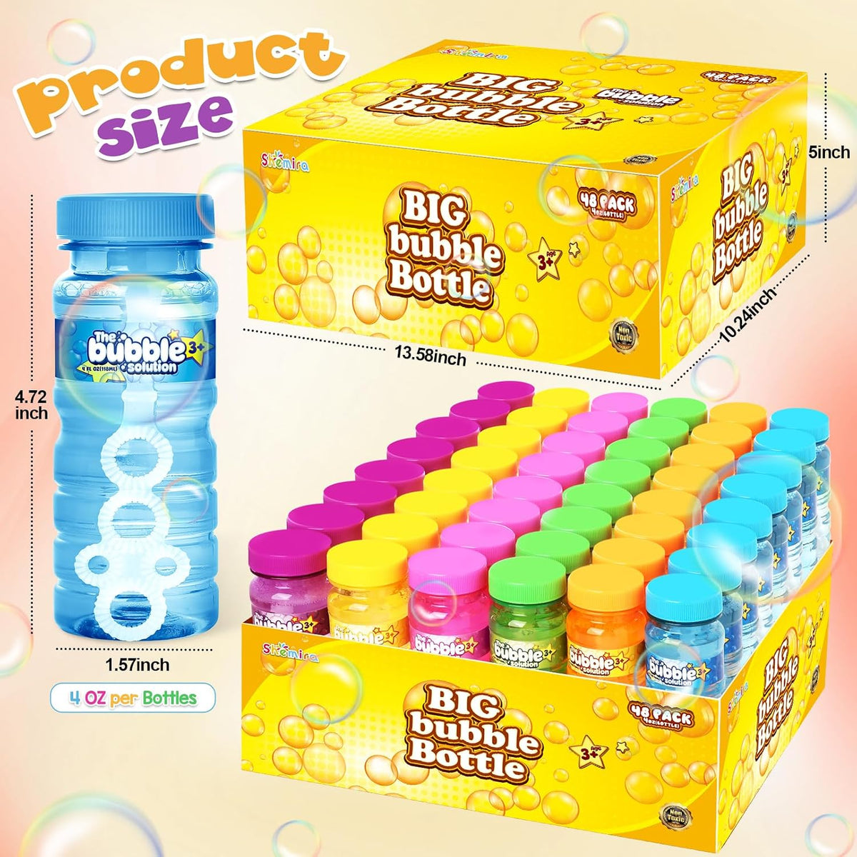 48 Pack Bubble Bottles (4oz Bubbles Solution), Party Favors, Bubbles Wand