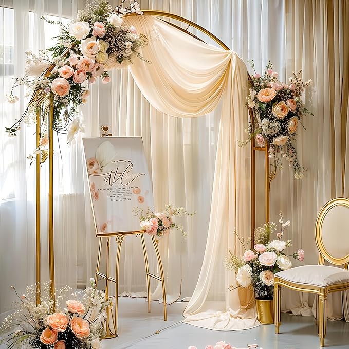 Champagne Wedding Arch Draping Fabric 3 Panels 30'' x 20FT Champagne Drapes Sheer Fabric Backdrop Arch Draping Fabrics for Wedding Ceremony Birthday Party Bridal Shower Decoration