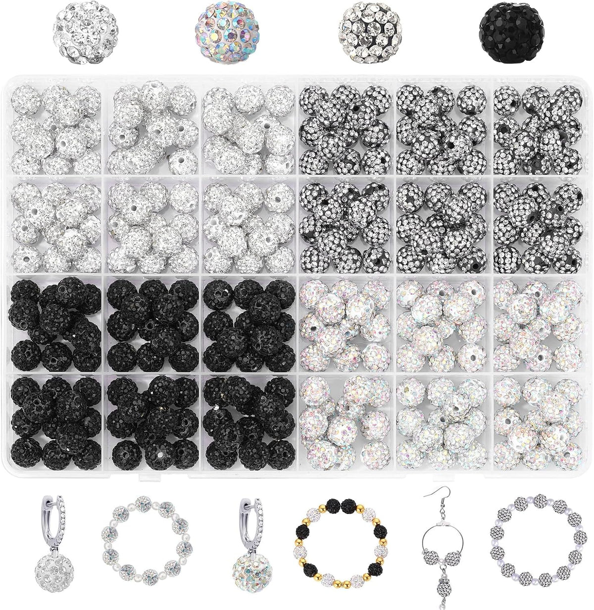 novani 288pcs 10mm black and white rhinestone beads, main product view