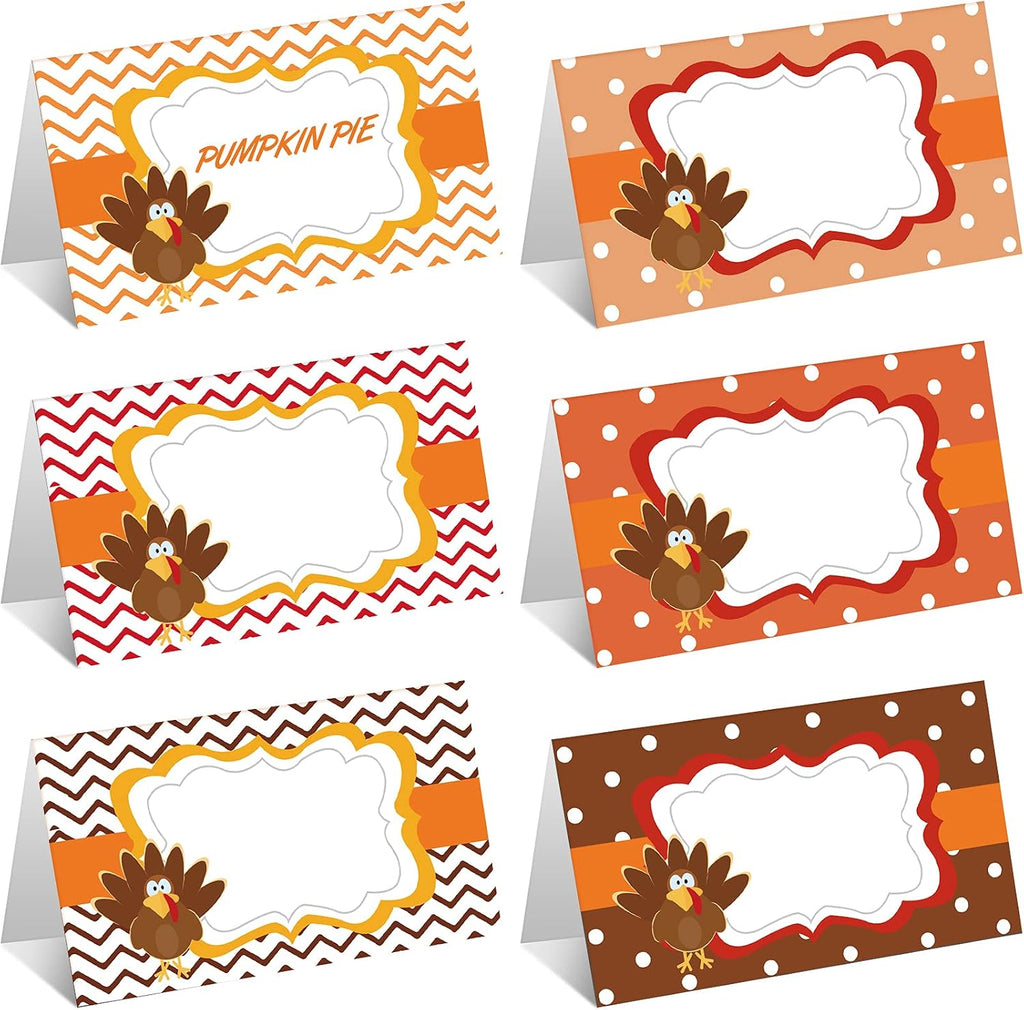 120 Pieces Thanksgiving Turkey Table Place Card Fall Buffet Table Name Place Card Folded Food Tag Turkey Label for Thanksgiving Party Supplies