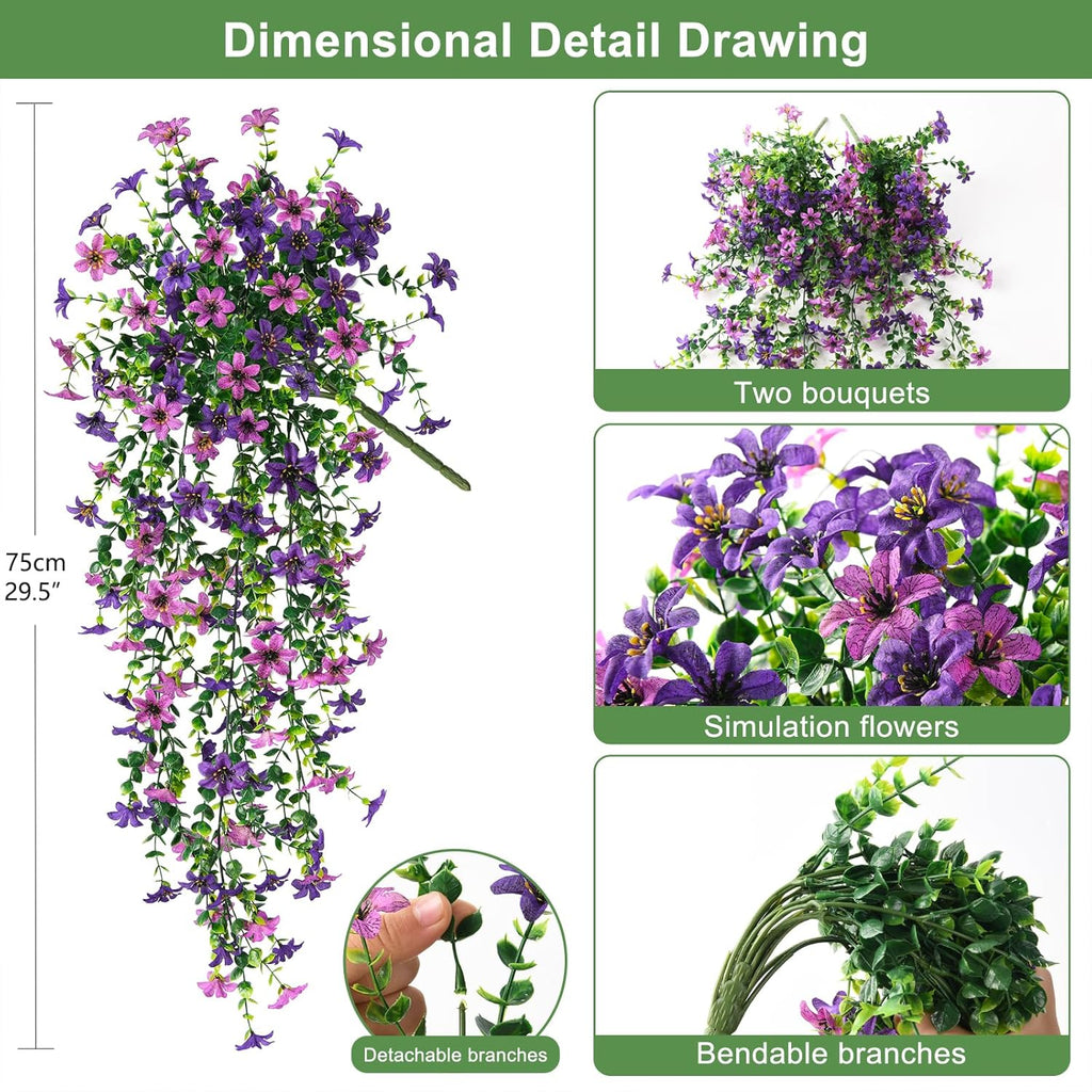 INQCMY Artificial Fake Hanging Flowers Plants for Outdoor Summer Decoration,2 PCS Faux Silk Daisy with Eucalyptus Leaves,UV Resistant Look Real for Outside Home Planter Porch Patio Balcony Yard Decor
