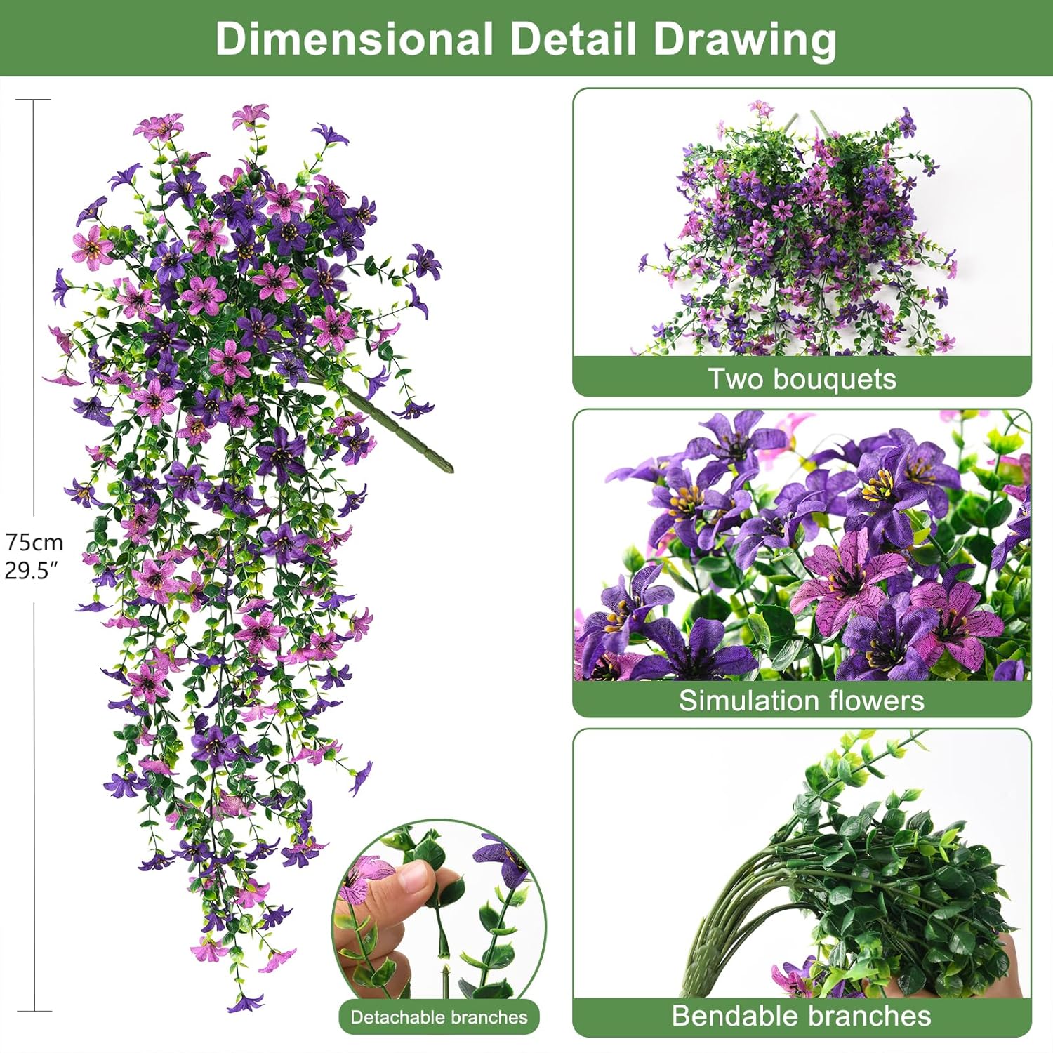 INQCMY Artificial Fake Hanging Flowers Plants for Outdoor Summer Decoration,2 PCS Faux Silk Daisy with Eucalyptus Leaves,UV Resistant Look Real for Outside Home Planter Porch Patio Balcony Yard Decor