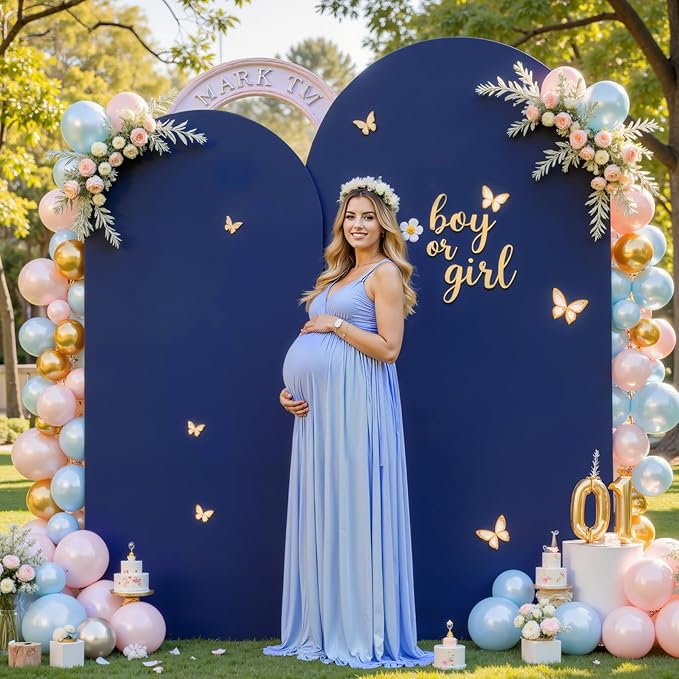 Navy Blue Arch Covers Set of 2, Navy Blue Backdrop Covers 7.2FT 6FT Stretchy Spandex Fitted Arch Stand Cover for Baby Shower, Wedding, Birthday Party Decor with Double-Sided Design