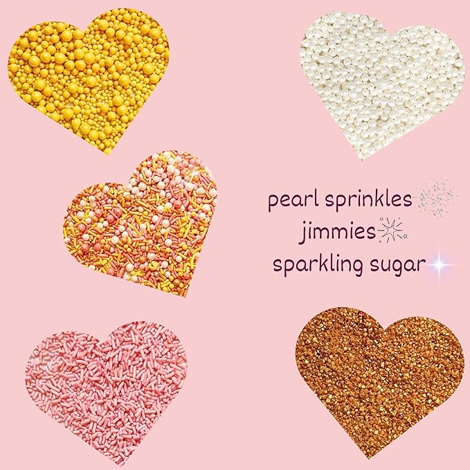 Confect Sprinkles – 5 Pack Assorted Cake Decorating Mix (Yellow & Pearl Dragees, Hot Pink Jimmies, Sparkling Gold Sugar) – Celebration Spring & Summer Sprinkles - Festive Toppings for Cakes, Cupcakes, Cookies, Birthday Parties – Vegan, Gluten-Free, Nut...