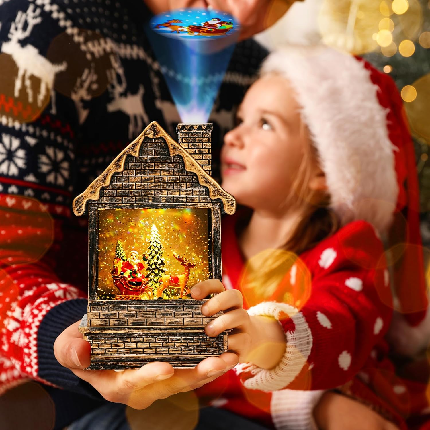 Garma Lighted Christmas Snow Globes Musical Lantern with Timer, Train Water Lanterns Snowing Glittering Battery Operated, Christmas Santa Claus Musical Lighted Christmas Home Décor (House Lantern)