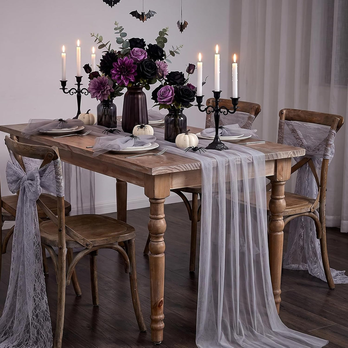 Grey Tulle Table Runner 120inch Fabric Seasonal Halloween Kitchen Desktop