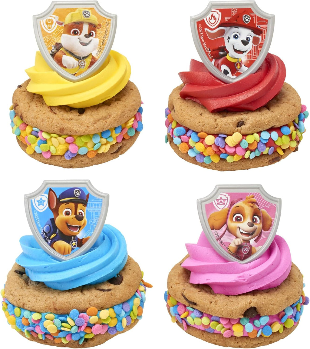 DecoPac Paw Patrol Reporting For Duty Rings, Cupcake Decorations Featuring Chase, Marshall, Skye, And Rubble - 24 Pack