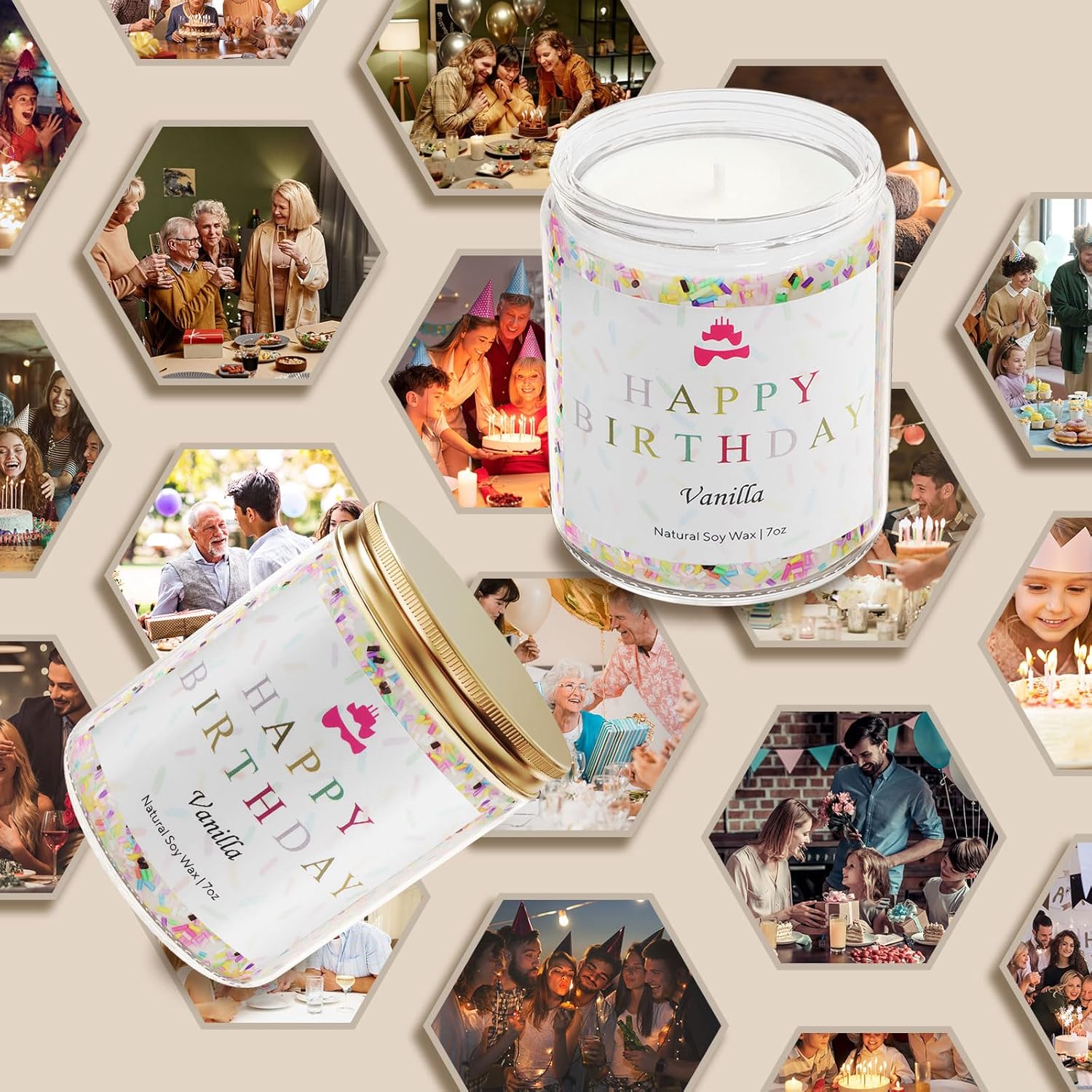 Lihome Happy Birthday Candle - Birthday Gifts for Women, Men, Mom, Dad, Sister, Teacher, Friends - Best Gifts for Ideas, Natural Soy Wax Vanilla Scented Candles