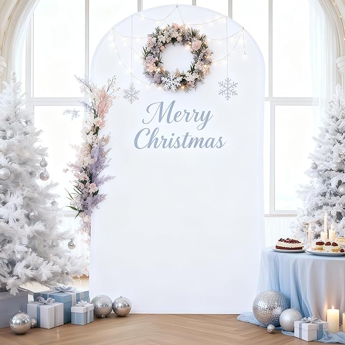 6.6FT White Arch Backdrop Cover - Polyester Fitted Wedding Arch Stand Covers Round Top Chiara Arch Backdrop Cover for Birthday Party Banquet Photo Background Decoration