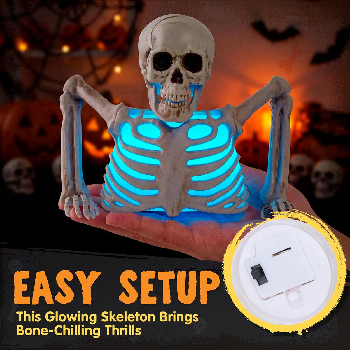 JOYIN Skeleton Halloween Decorations Indoor, Lighted Skeleton Tabletop Hallow...