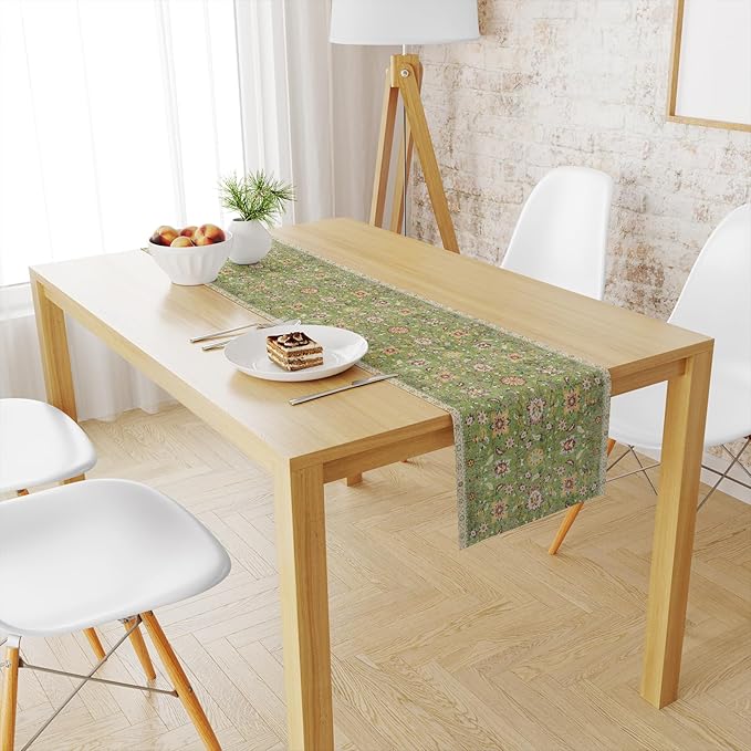 Snycler Table Runner Boho Table Runners Vintage Elegant Farmhouse Table Center Linen Decor for Home Dining Party Entrance (13x108 Inch) Green