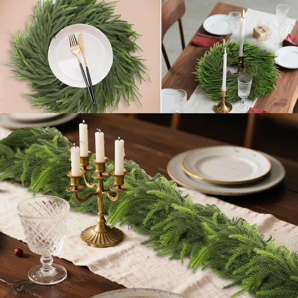 6ft 2pcs norfolk pine garland - realistic christmas, close-up detail