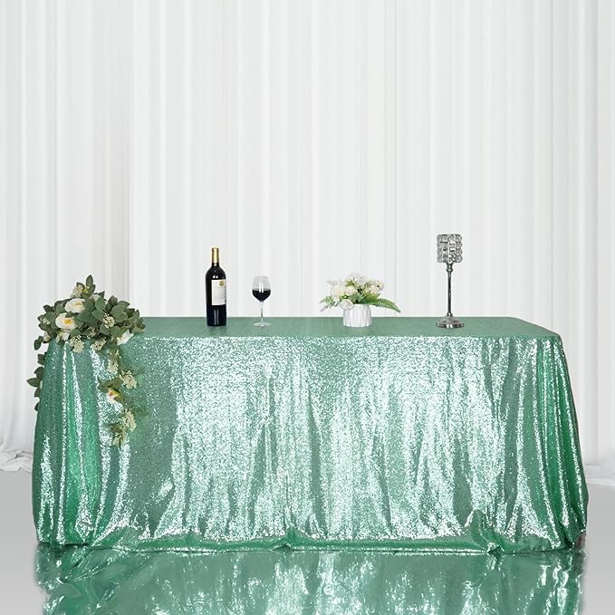 SquarePie Sequin Tablecloth 60 x 120 Inch Mint Green Sparkly Table Linen for Wedding Party